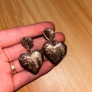 Vintage C. Stein Heart Drop Earrings in Antique Bronze